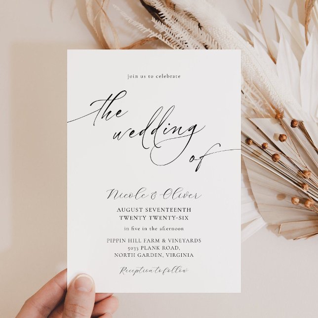 Delicada Invitación de Boda en Blanco y Negro (Anouk Collection Black and White Delicate Wedding Invitation)