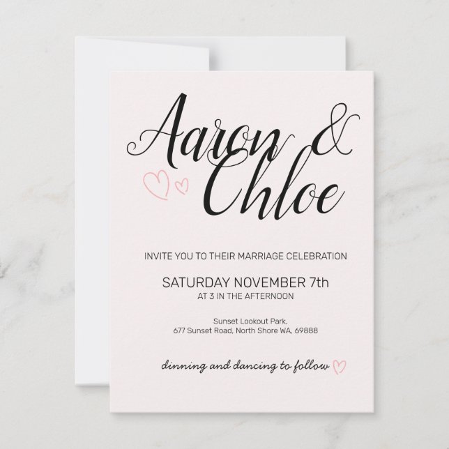 Delicada invitación de casamiento de caligrafía Mi (Anverso)