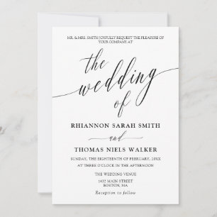Delicada invitación de casamiento de caligrafía Mi