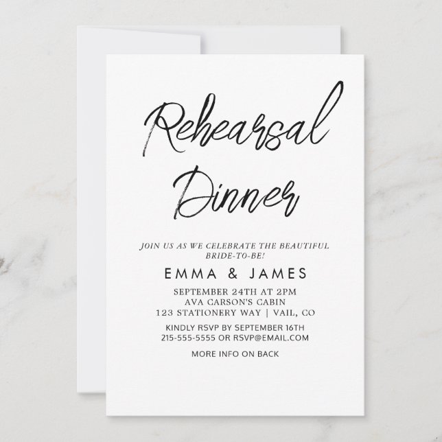 Delicada Invitación de Cena de Ensayo con Caligraf (Anverso)