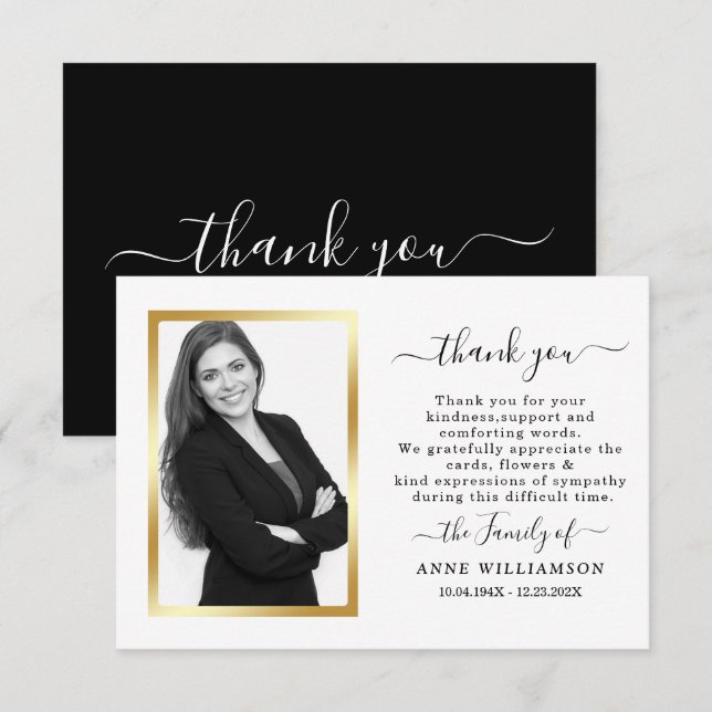 Delicada tarjeta de agradecimiento a los funerales (Anverso / Reverso)