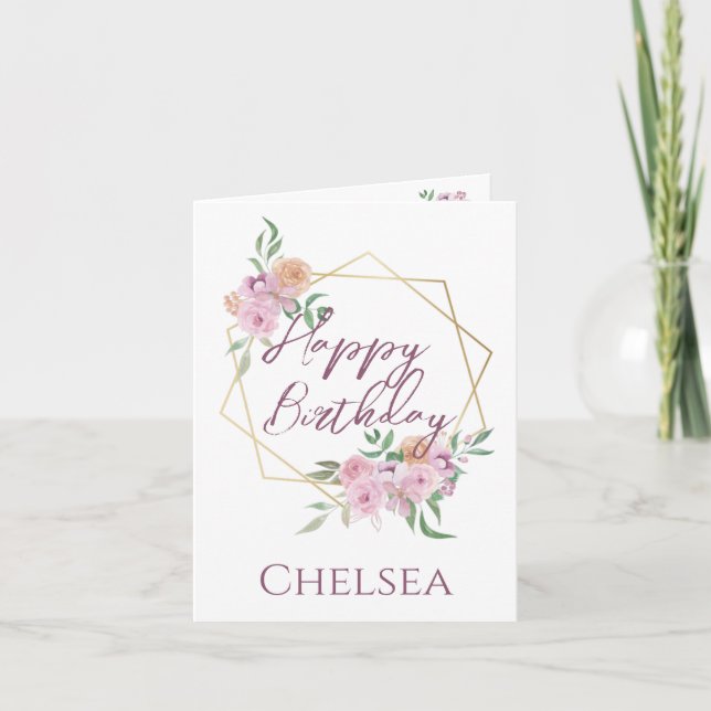 Delicada tarjeta de cumpleaños floral femenina par (Anverso)