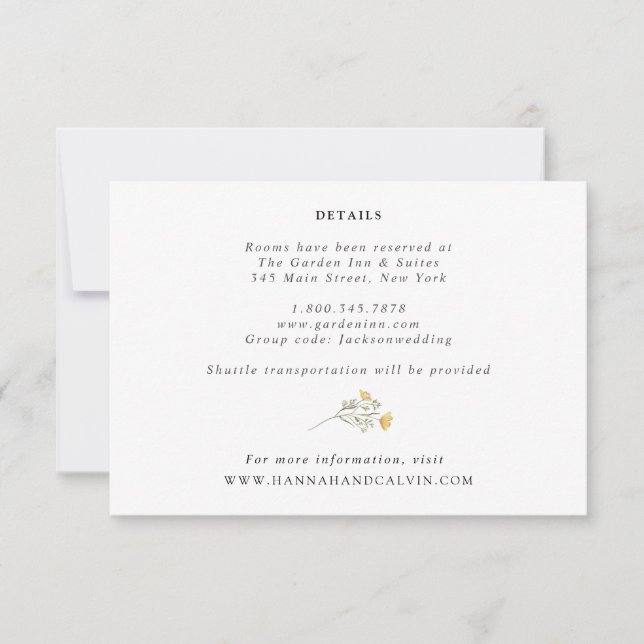 Delicada tarjeta de detalles del Boda de Flor Silv (Anverso)