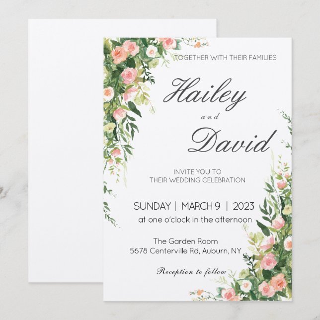 Delicada tarjeta de invitación de boda de diseño f (Anverso / Reverso)