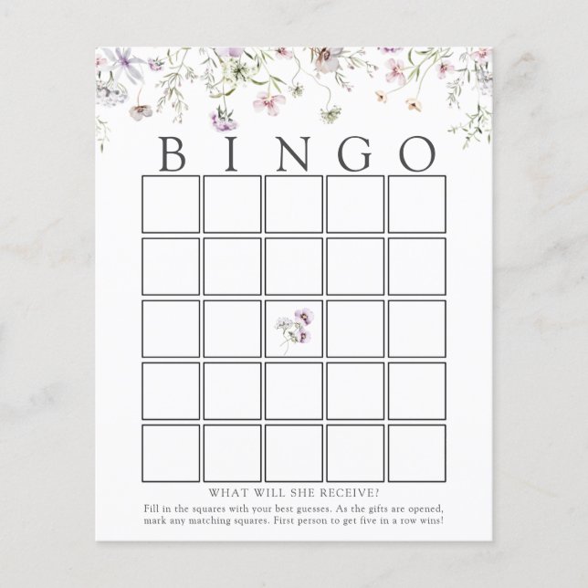 Delicada Tarjeta de juego de Bingo Purple Wildflow (Anverso)