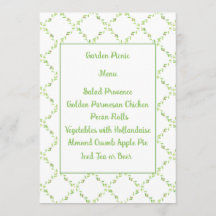 Delicada tarjeta de menú rosas y enrejado de marfi