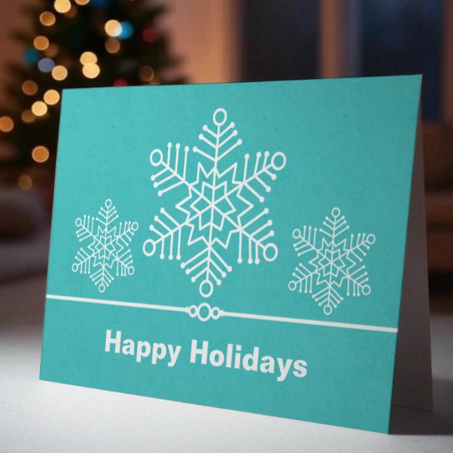 Delicada tarjeta de Navidades con copos de nieve,  (Turquoise Delicate Snowflakes Christmas Card)