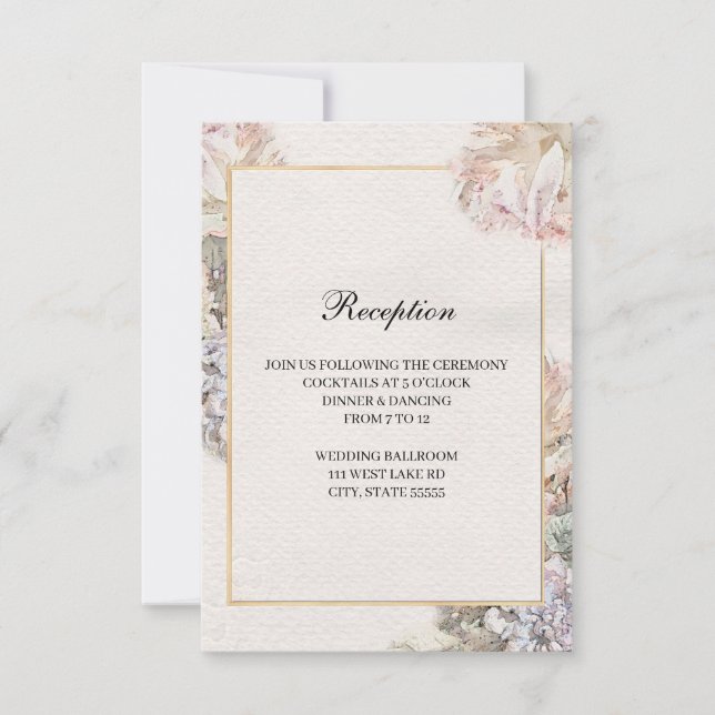Delicada tarjeta de recepción acuarela Floral Wedd (Anverso)