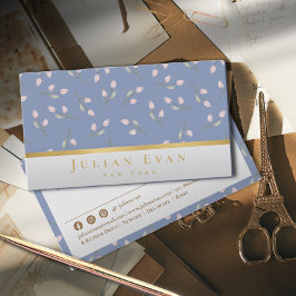 Delicada tarjeta de visita Gold Floral Dusty Blue