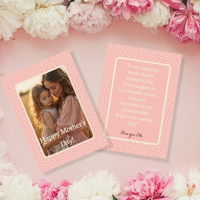 Delicada tarjeta fotográfica Rubor Pink Mother's D (Delicate Blush Pink Mother’s Day Photo Card)