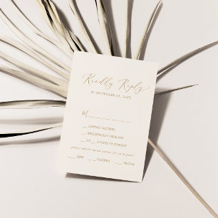 Delicada tarjeta RSVP con menú Gold y Cream