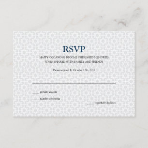 Delicada tarjeta RSVP de Mitzvah con barra de patr