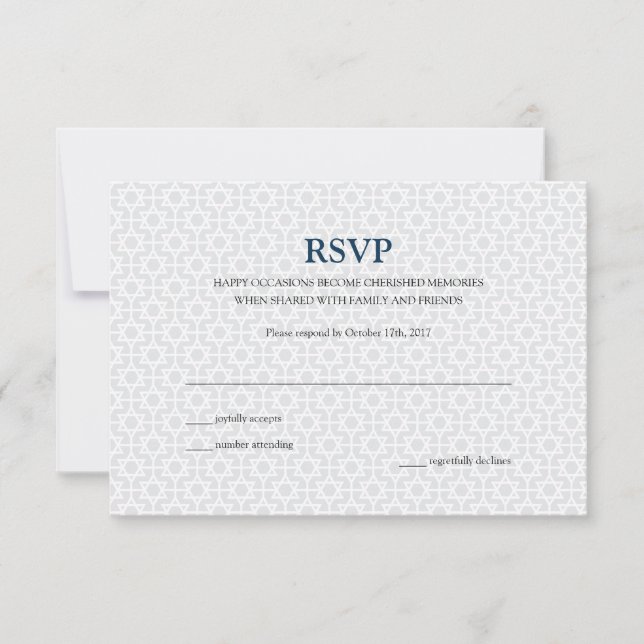 Delicada tarjeta RSVP de Mitzvah con barra de patr (Anverso)