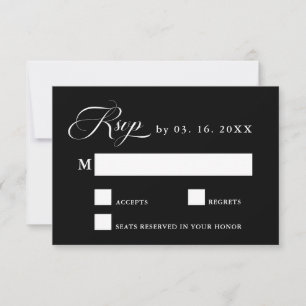 Delicada tarjeta RSVP negra elegante de boda