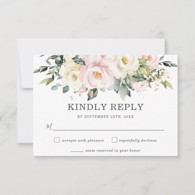 Delicada tarjeta RSVP Rubor de matrimonio floral d (Anverso)