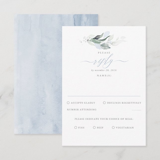 Delicada vegetación y dura boda azul RSVP (Anverso / Reverso)