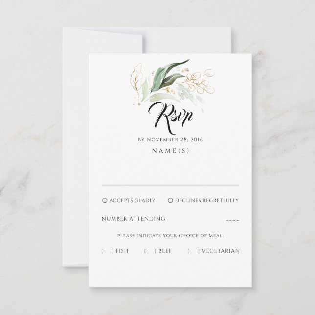 Delicada vegetación y hojas de oro RSVP (Anverso)