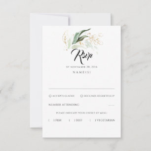 Delicada vegetación y hojas de oro RSVP