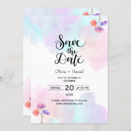 Delicadas invitaciones a la boda rosa y azul