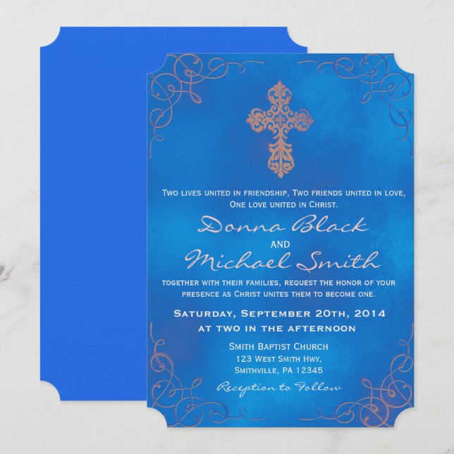 Delicadas invitaciones de matrimonio entre religio (Anverso / Reverso)