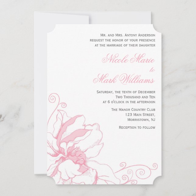 Delicadas invitaciones de matrimonio floral (Anverso)