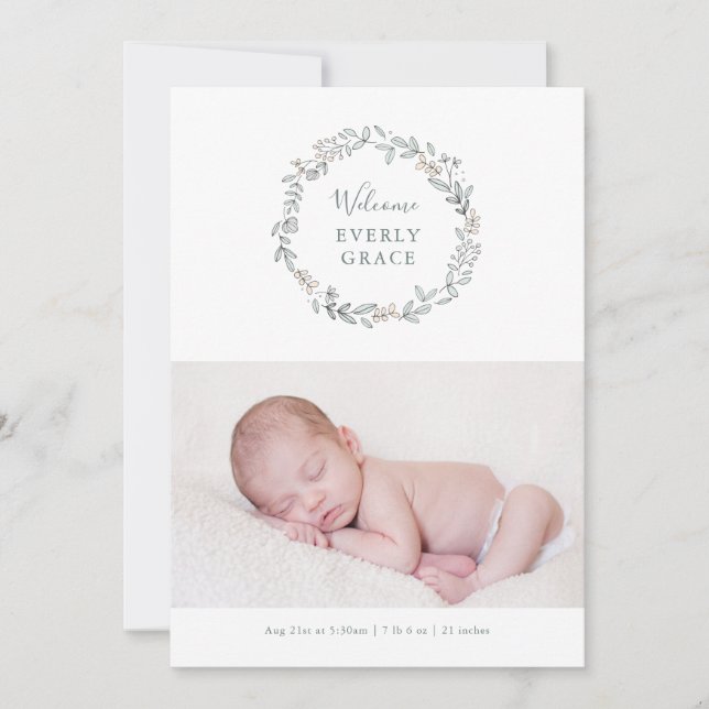 Delicado anuncio de nacimiento floral (Anverso)