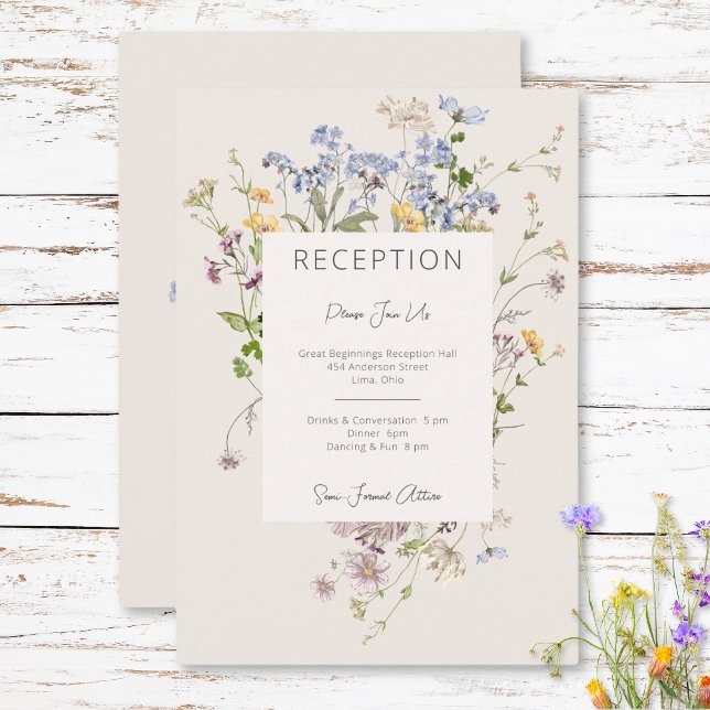 Delicado Boda de recepción de Boho Wildflowers Cre (Delicate Boho Wildflowers Cream Reception Wedding Enclosure Card)
