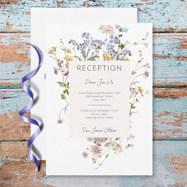 Delicado Boho Wildflowers Boda de la Recepción Bla (Delicate Boho Wildflowers White Reception Wedding Enclosure Card)