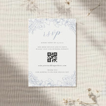 Delicado código QR de boda floral azul RSVP