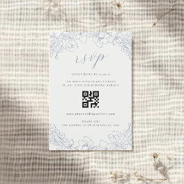 Delicado código QR de boda floral azul RSVP