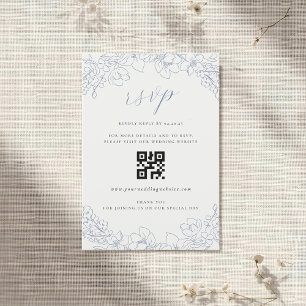 Delicado código QR de respuesta de boda floral azu