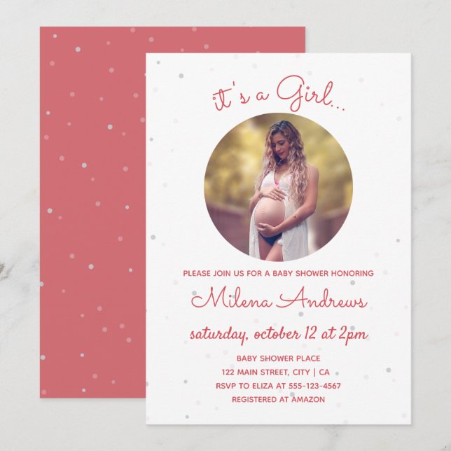 Delicado Invitación a Baby Shower con foto (Anverso / Reverso)