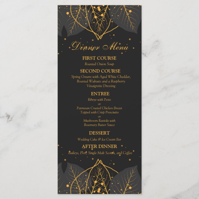 Delicado menú Boda de hojas de oro (Anverso)