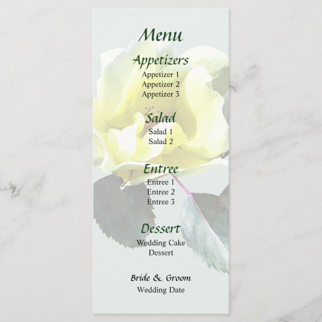 Delicado menú Boda de rosa amarilla (Anverso)