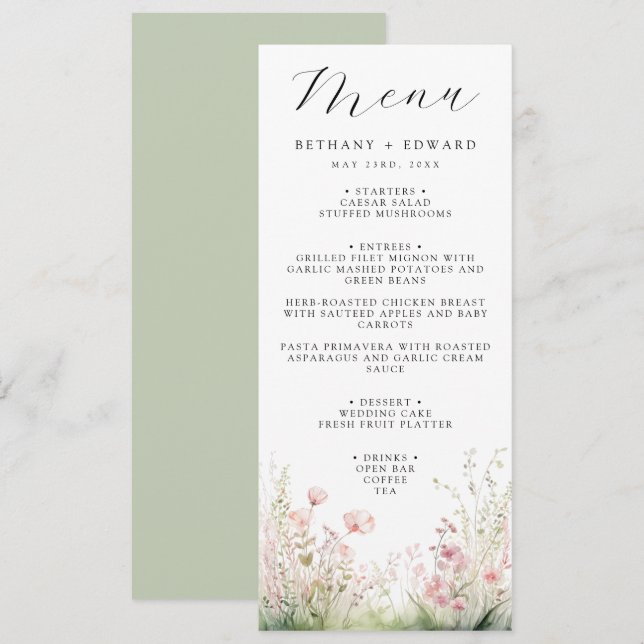 Delicado menú Boda floral (Anverso / Reverso)