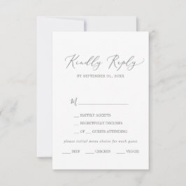 Delicado menú de caligrafía plateada Tarjeta RSVP 