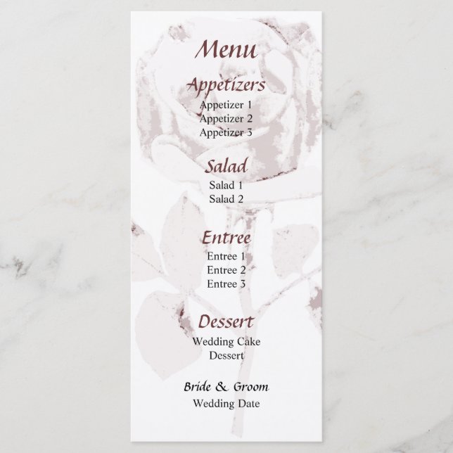 Delicado menú Rosa de Boda de corte (Anverso)