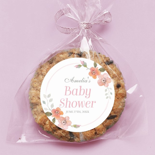 Delicado Pegatina redondo de Baby Shower rosa flor (Subido por el creador)