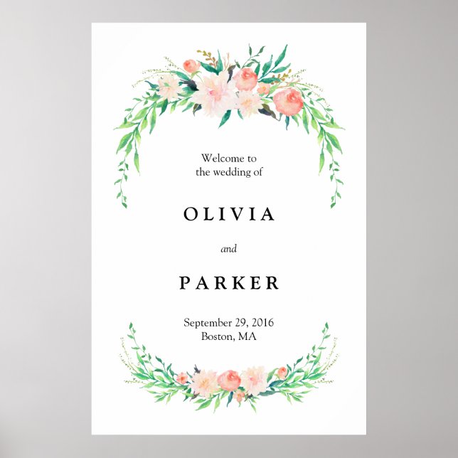 Delicado Ramo Señal de Bienvenida Grande para Boda (Frente)