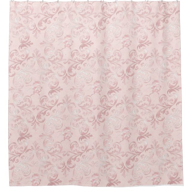 Delicado rosa Damask Pattern Luxor Ducha Cortina (Anverso)