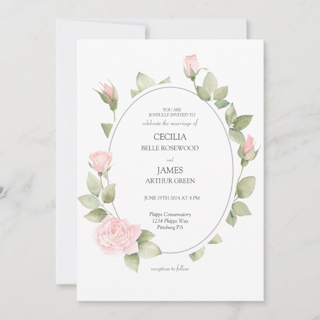 Delicados Rosas Invitación a la boda (Anverso)