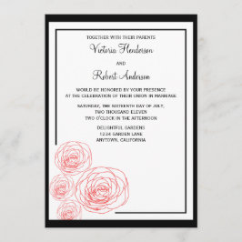 Delicados Rosas Invitación a la boda, negro y rojo