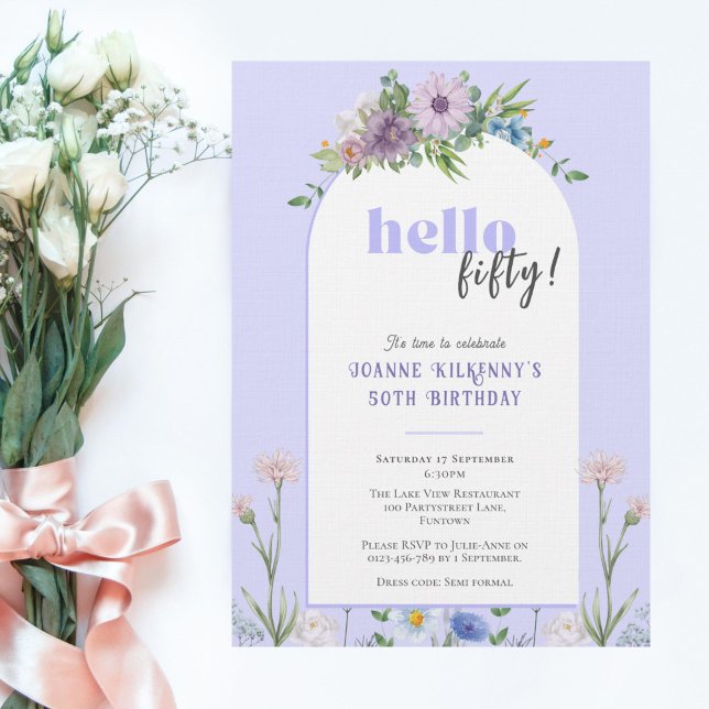 Delicate Florals Lavender Invitación a los 50 años (Subido por el creador)