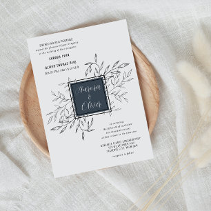 Delicate Foliage Azul acero Invitación de boda