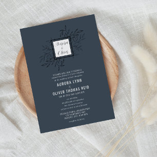 Delicate Foliage   Azul acero   Invitación de boda