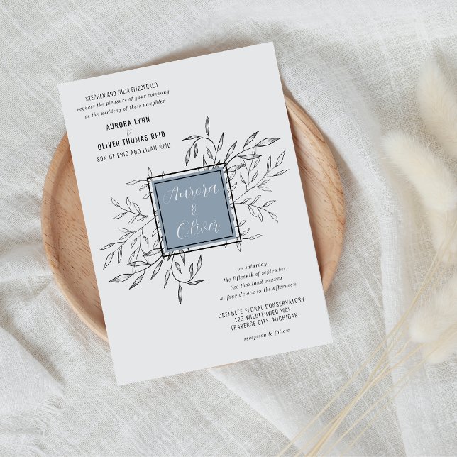 Delicate Foliage | Azul turbio | Invitación de bod (Subido por el creador)