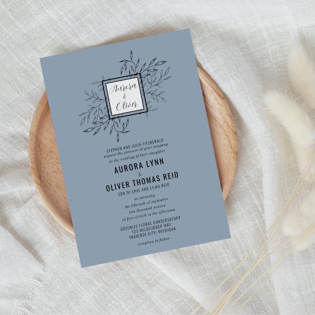 Delicate Foliage | Azul turbio | Invitación de bod (Subido por el creador)