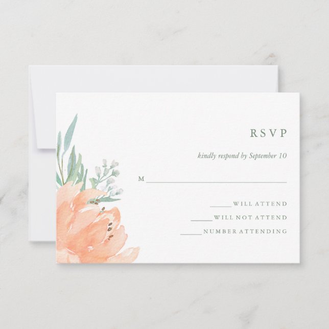 Delicate Peach Floral and Eucalyptus Wedding RSVP (Anverso)