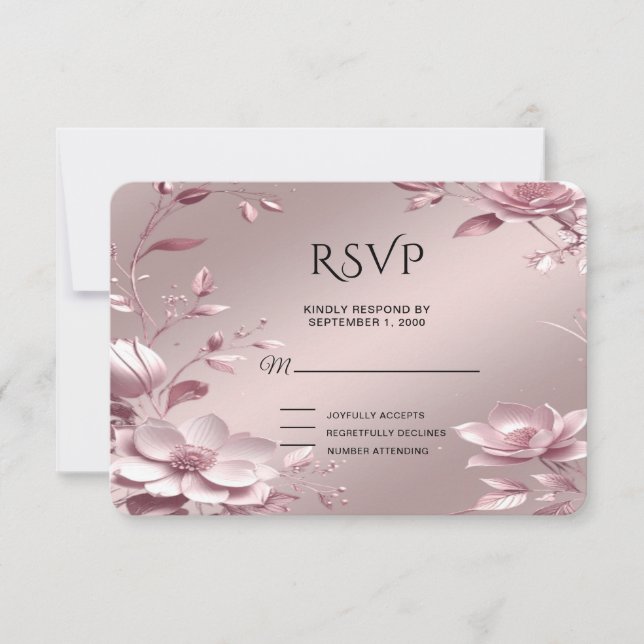 Delicate Pink Floral Frame RSVP Card (Anverso)
