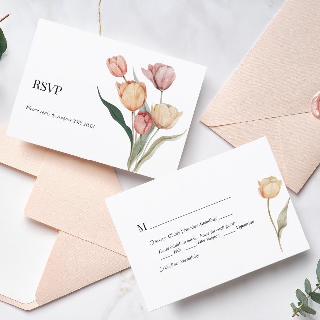 Delicate Tulip Watercolor Menú Elección Boda Rsvp (Subido por el creador)